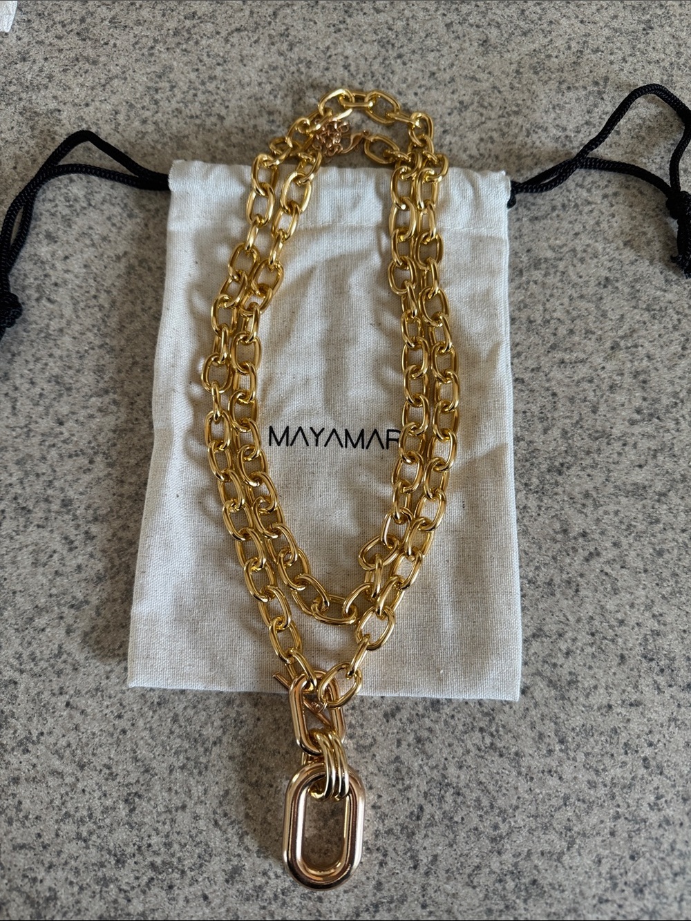 Mayamare Gold Double-Link Necklace with Oval Lock Pendant